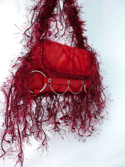 Burgundy Fringe Upcycled Bag