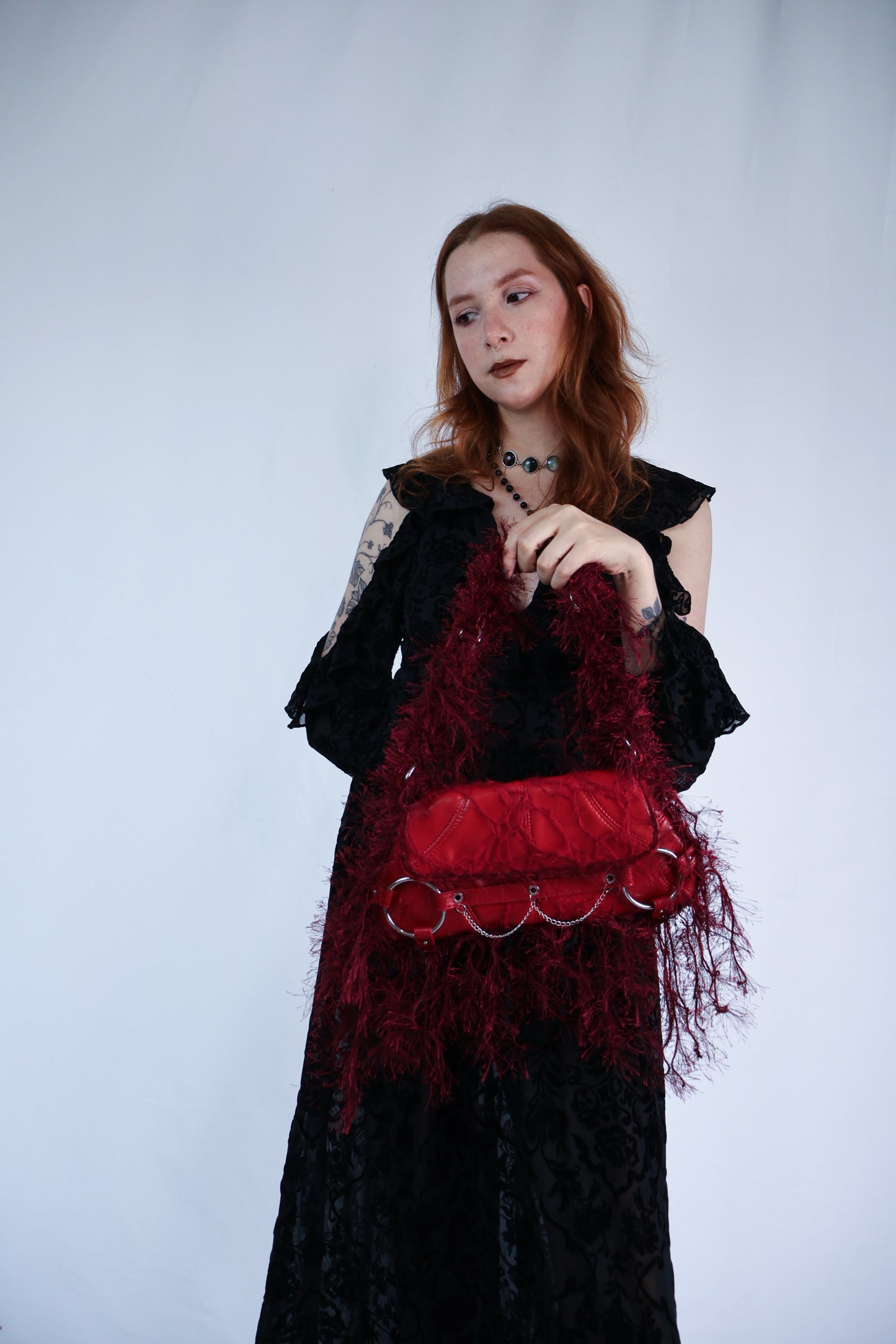 Burgundy Fringe Upcycled Bag