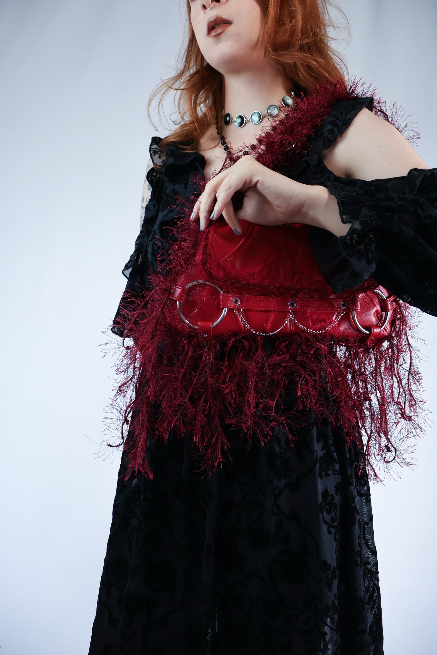 Burgundy Fringe Upcycled Bag