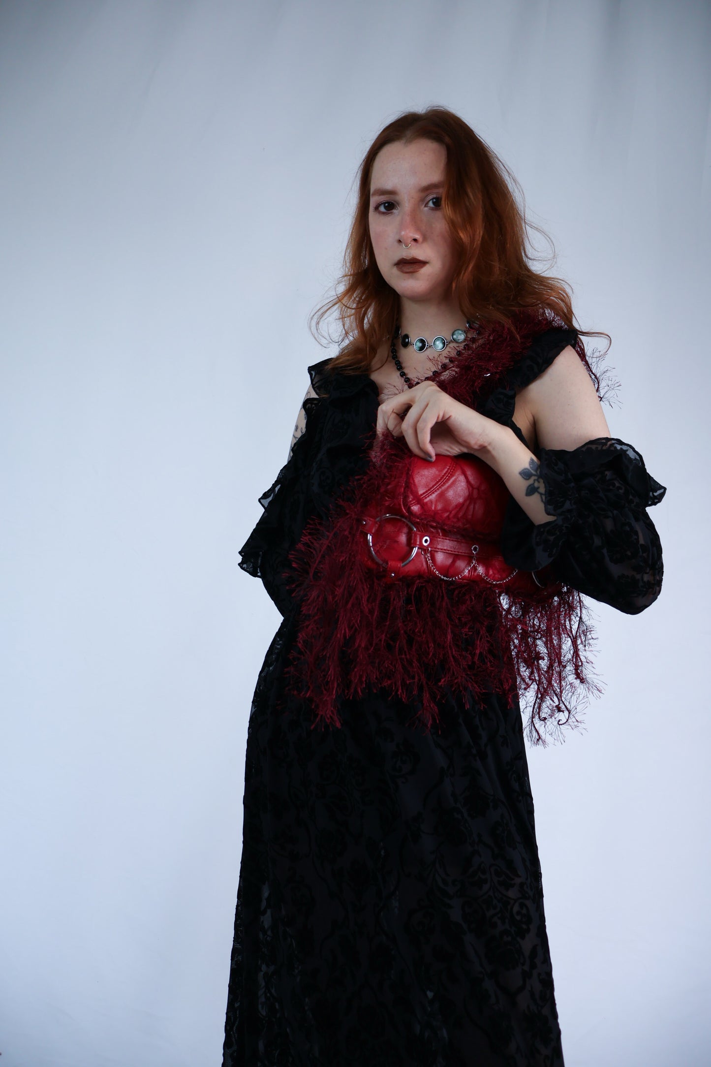 Burgundy Fringe Upcycled Bag