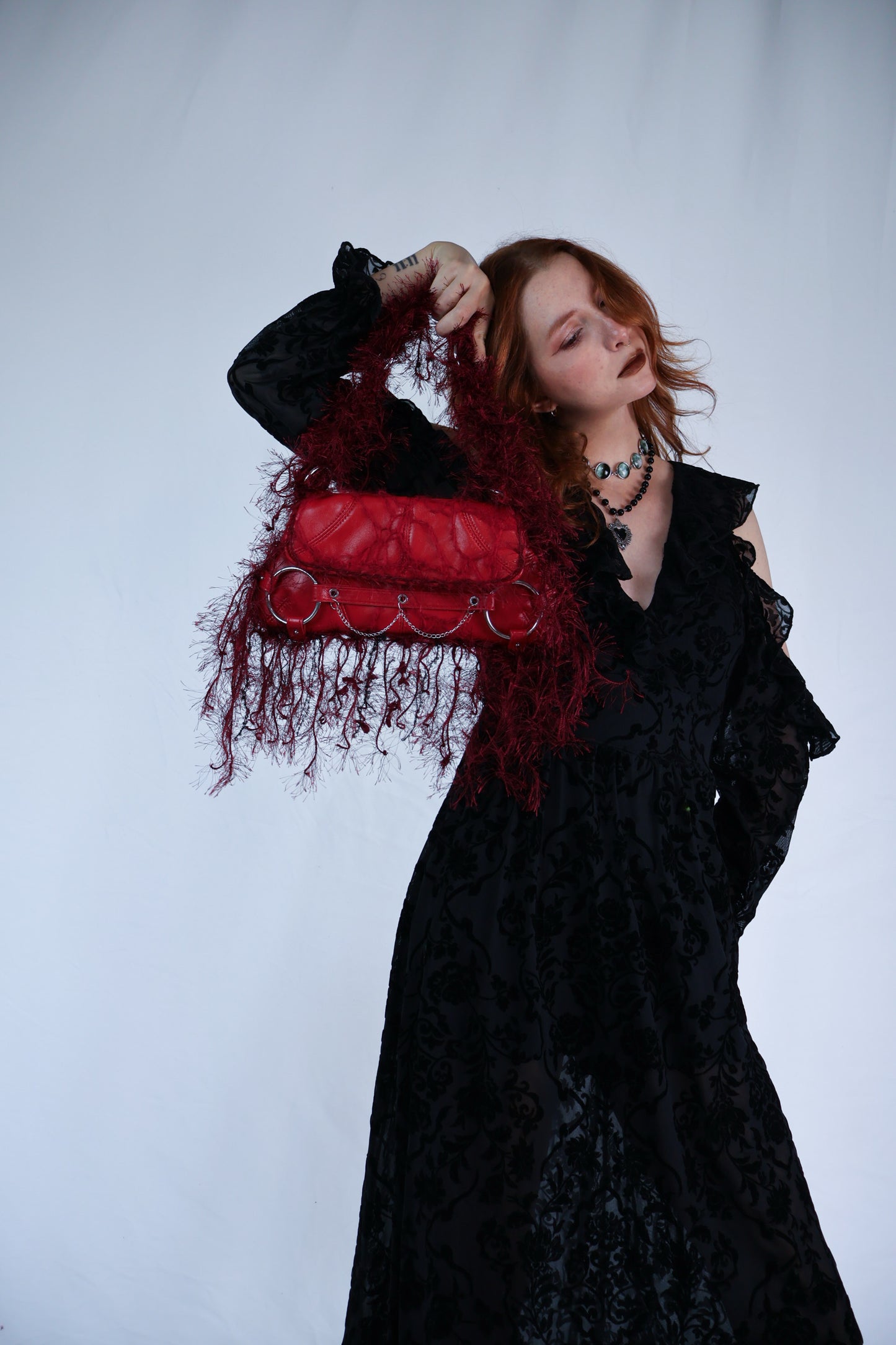 Burgundy Fringe Upcycled Bag
