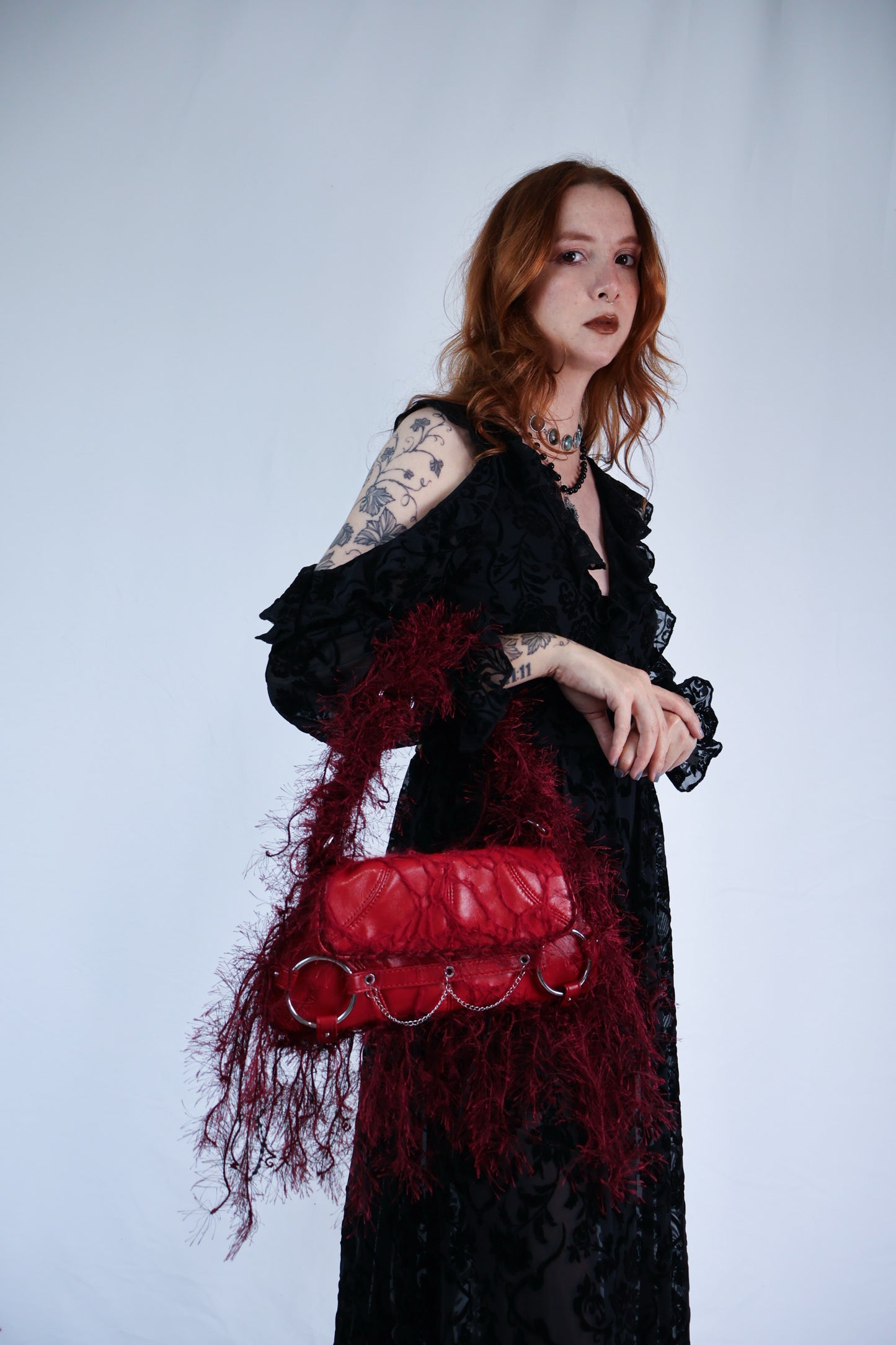 Burgundy Fringe Upcycled Bag