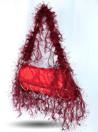 Burgundy Fringe Upcycled Bag
