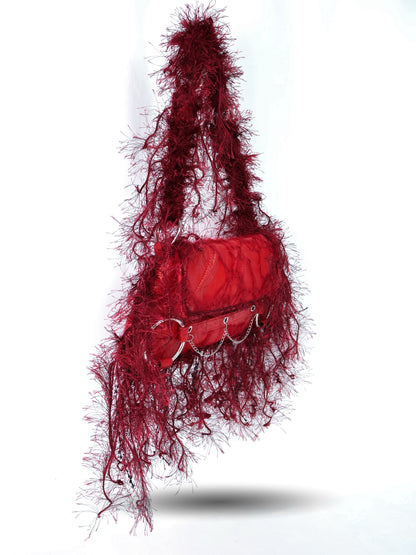 Burgundy Fringe Upcycled Bag