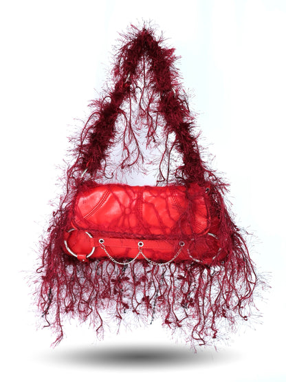 Burgundy Fringe Upcycled Bag