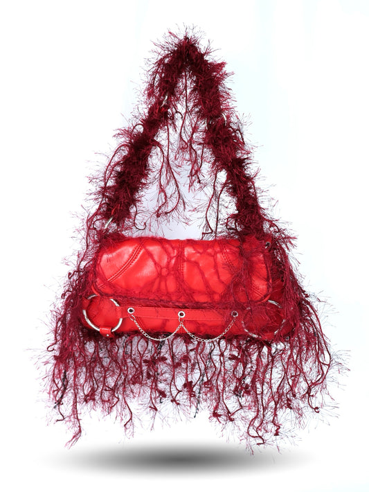 Burgundy Fringe Upcycled Bag